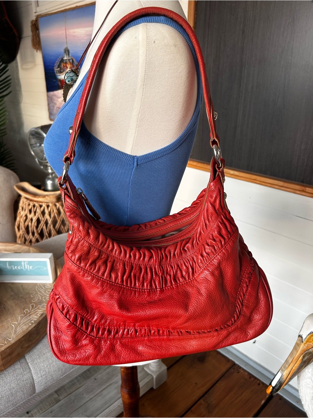 Wilsons Leather Red Genuine Leather Hobo Shoulder Bag Y2K Boho Slouchy